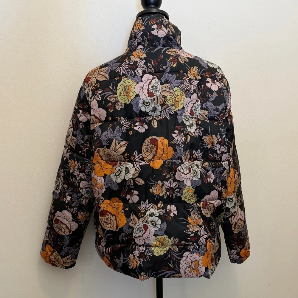 Who What‎ Wear Womens L Floral Puffer Jacket Boho Retro Light Vintage Inspired